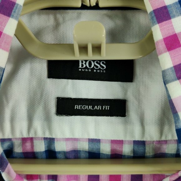 Hugo Boss Pink Plaid Short Sleeve Button Front Shirt Mens Small - Picture 5 of 5